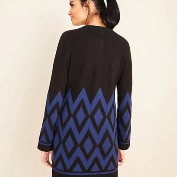 Ann Taylor Diamond Jacquard Coatigan Style #:514195-Amazon Navy-NWT - Picture 2 of 2